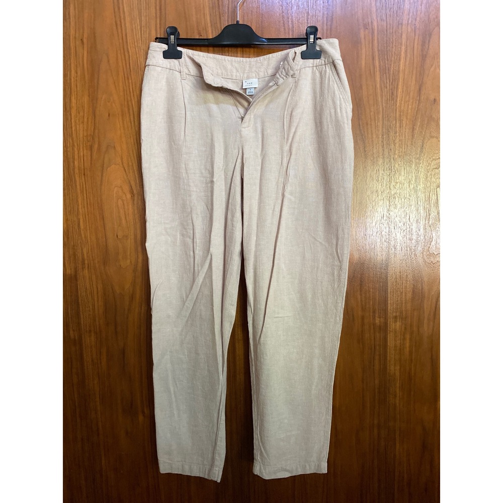 A New Day Beige Linen Blend Pleated Tapered High Rise Pants Womens Size 6